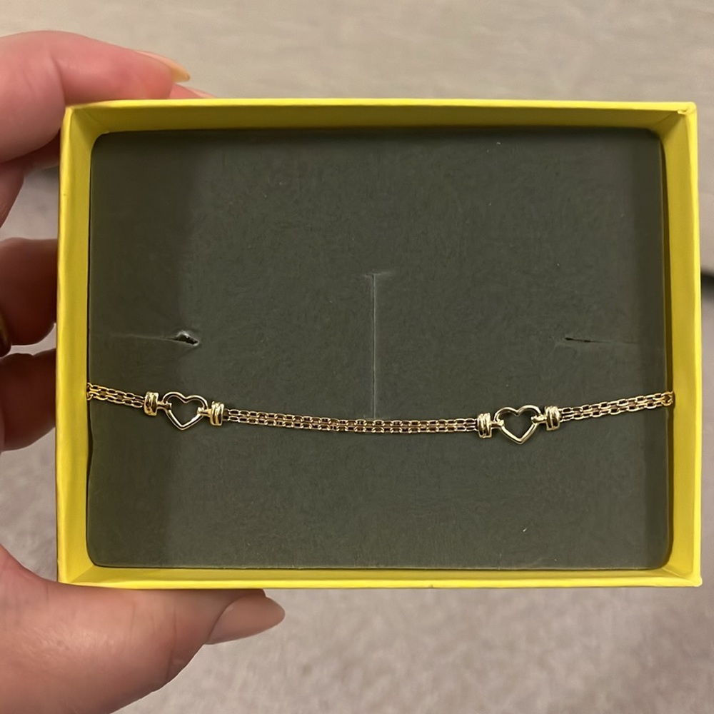 Adjustable Heart Bismark Chain Anklet in 10K Solid Gold - 10" - Picture 4 of 6